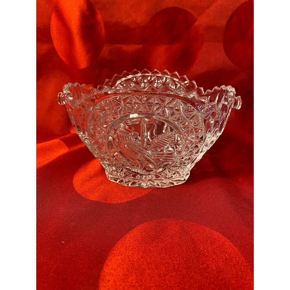 VTG 1950s Hofbauer Byrdes Germany lead Crystal Oval bowl cut glass w birds EUC